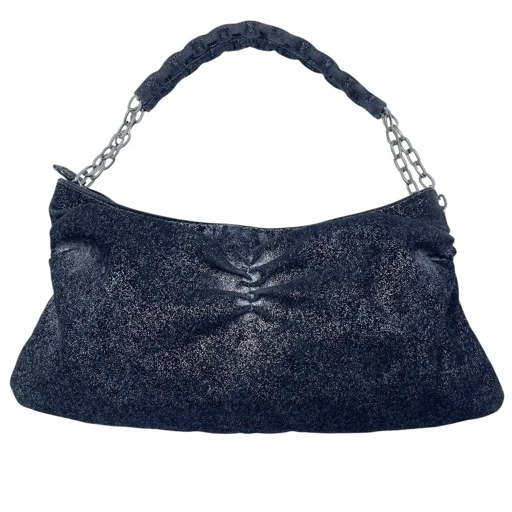 Y2K Black Glitter Small Hobo Bag Metal Chain 2006 Old Navy Whimsigoth Purse‎